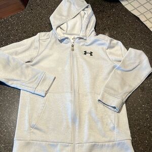 UA LIGHT GRAY HOODIE.  UNISEX YOUTH LARGE